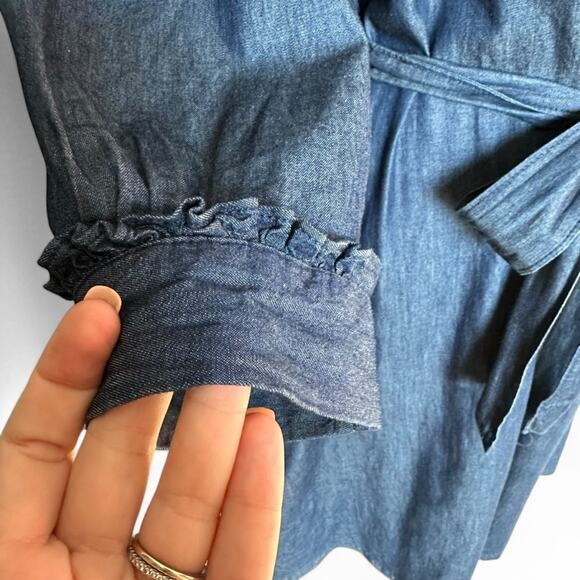 Draper James Shirt Dress Chambray Belted 100% Cotton Long Sleeve Minimalist  8 - Picture 8 of 12